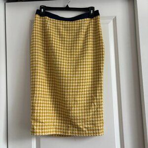Boden British Tweed Wool Pencil Skirt Womens Sz 6L Yellow Gold Houndstooth